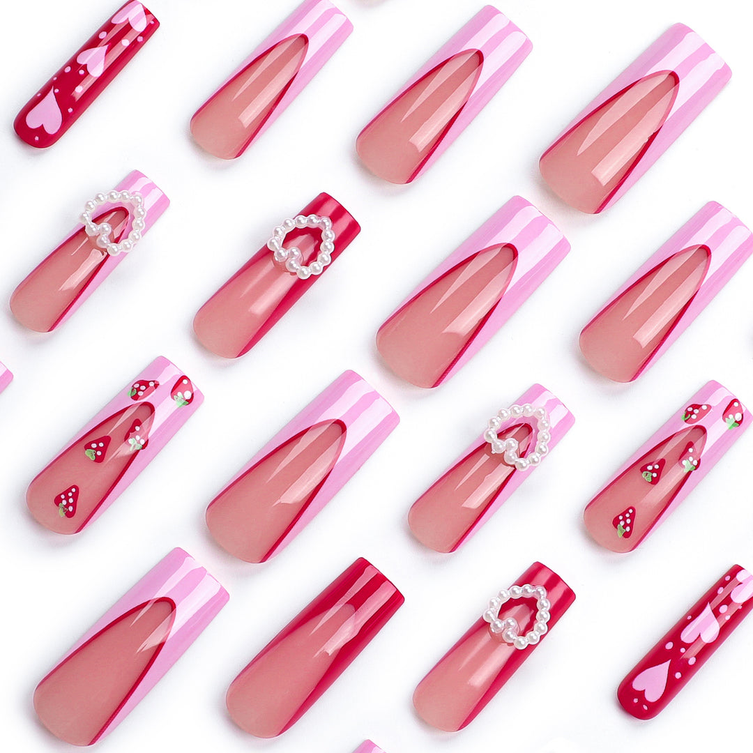 Artistic Nail Extensions with Heart and Strawberry Design Stornfield