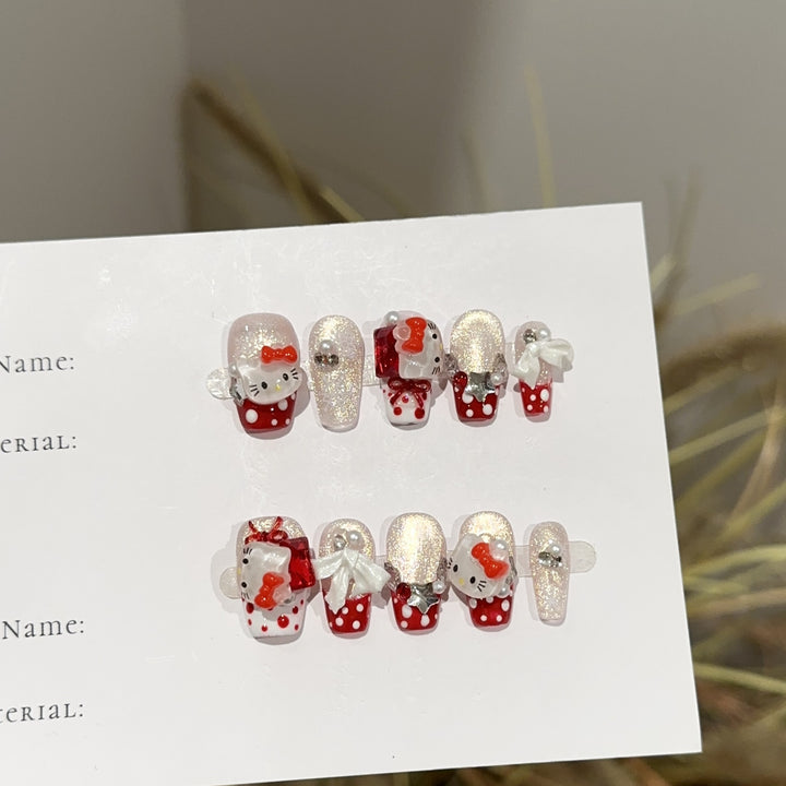 Whimsical Kitty-Themed Press-On Nail Art Set