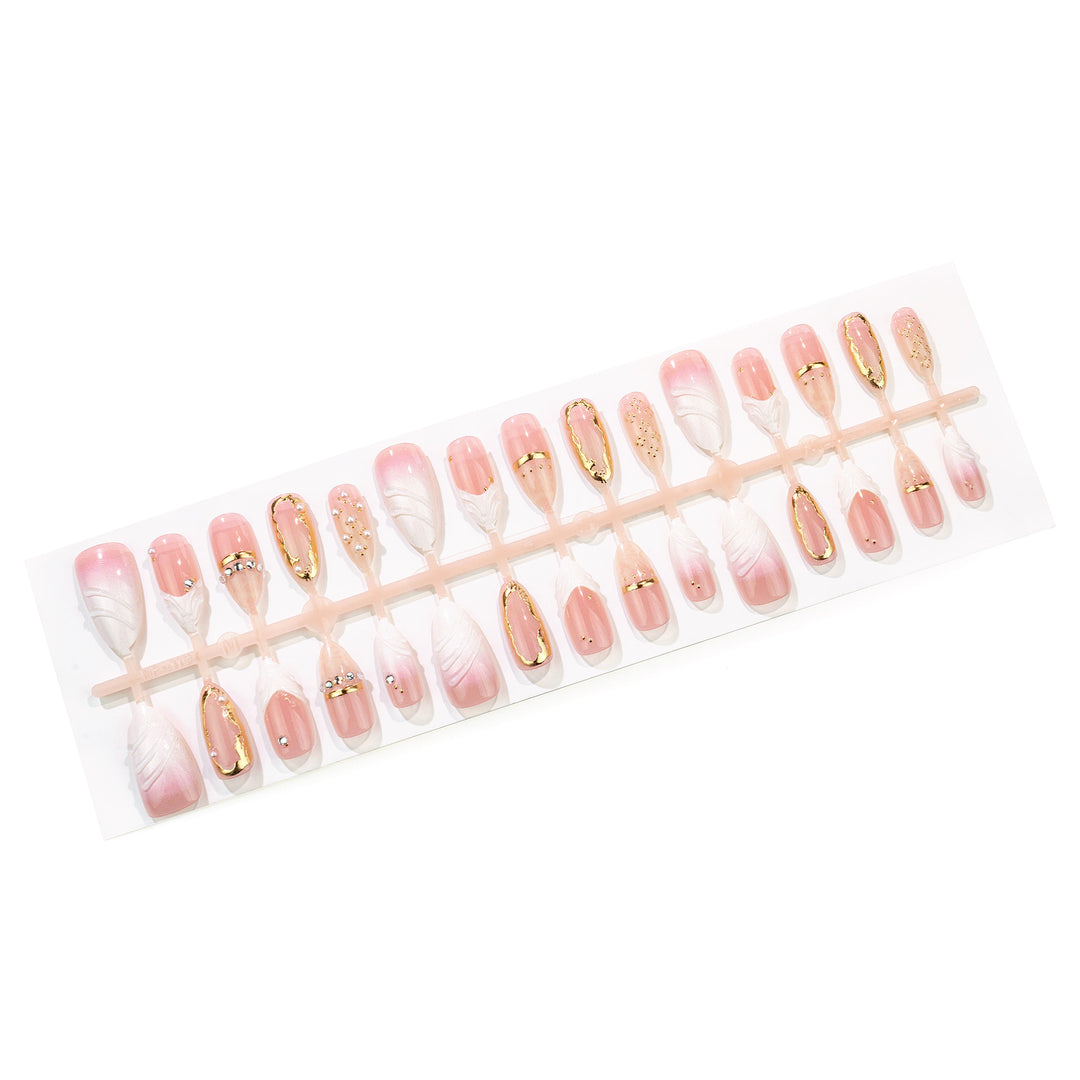 Luxurious Designer Press-On Nail Art Set with Gold Accents