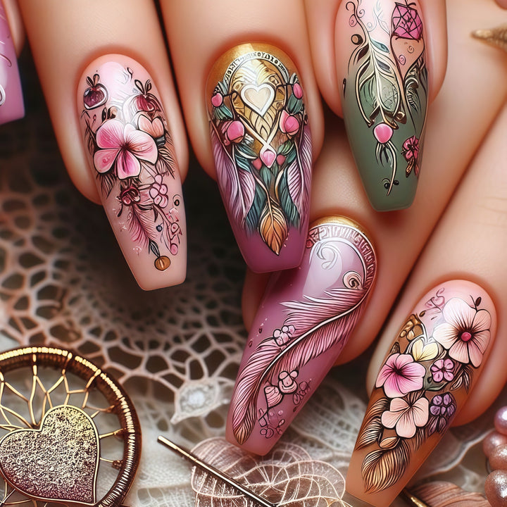Artificial nails in floral and elegant design Stornfield