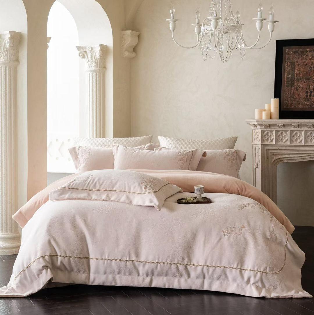 Embroidered Botanical Jacquard Duvet Cover Set