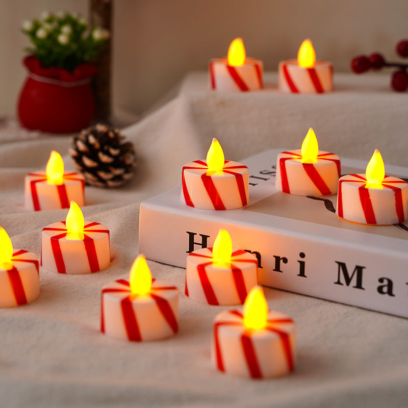 Battery-Operated Flameless LED Peppermint-Striped Tealight Candle for Holiday Tabletop