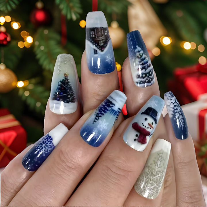 Winter-Themed Artistic Press-On Nails Stornfield