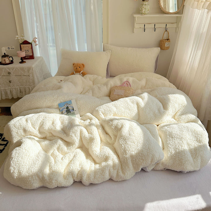 Plush Sherpa Reversible Down-Alternative Comforter Set with Hypoallergenic Fill and Pillow Shams