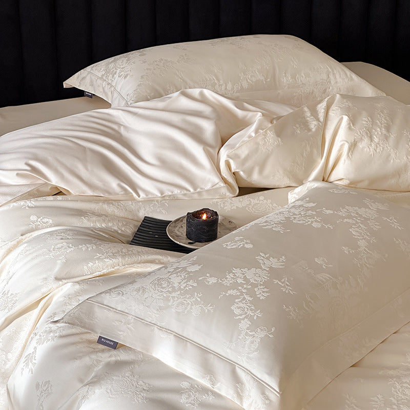 Silky Jacquard Damask Duvet Cover Set with Floral Weave and Hidden Closure