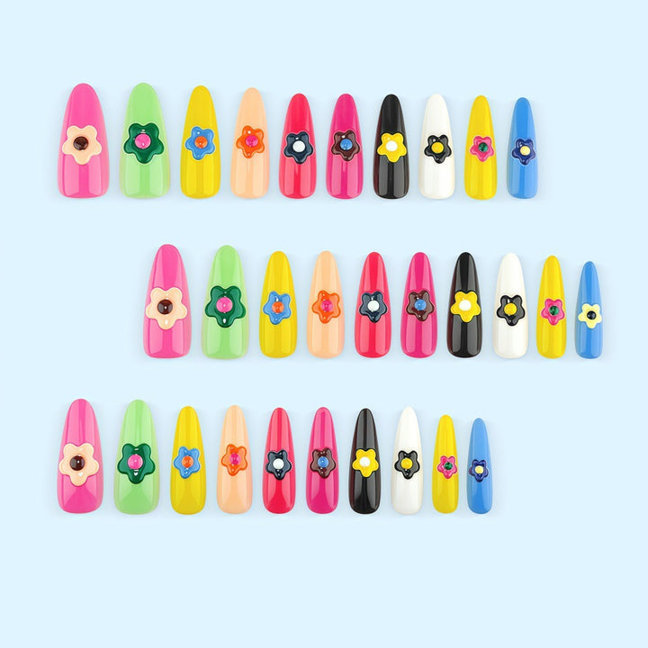 Artificial nail set with colorful flower designs Stornfield