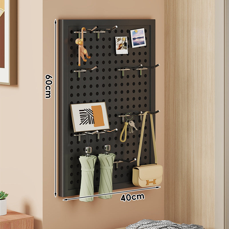 Large Vertical Perforated Wall Storage Panel with Adjustable Hooks and Accessory Mounts