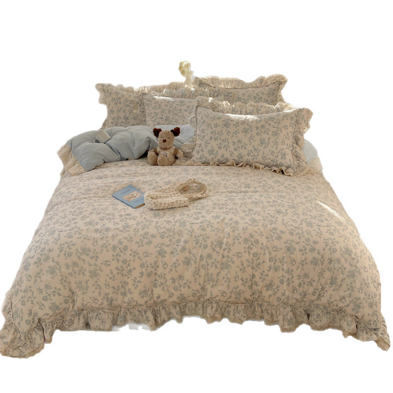 Ruffled Floral Pattern Duvet Cover Set