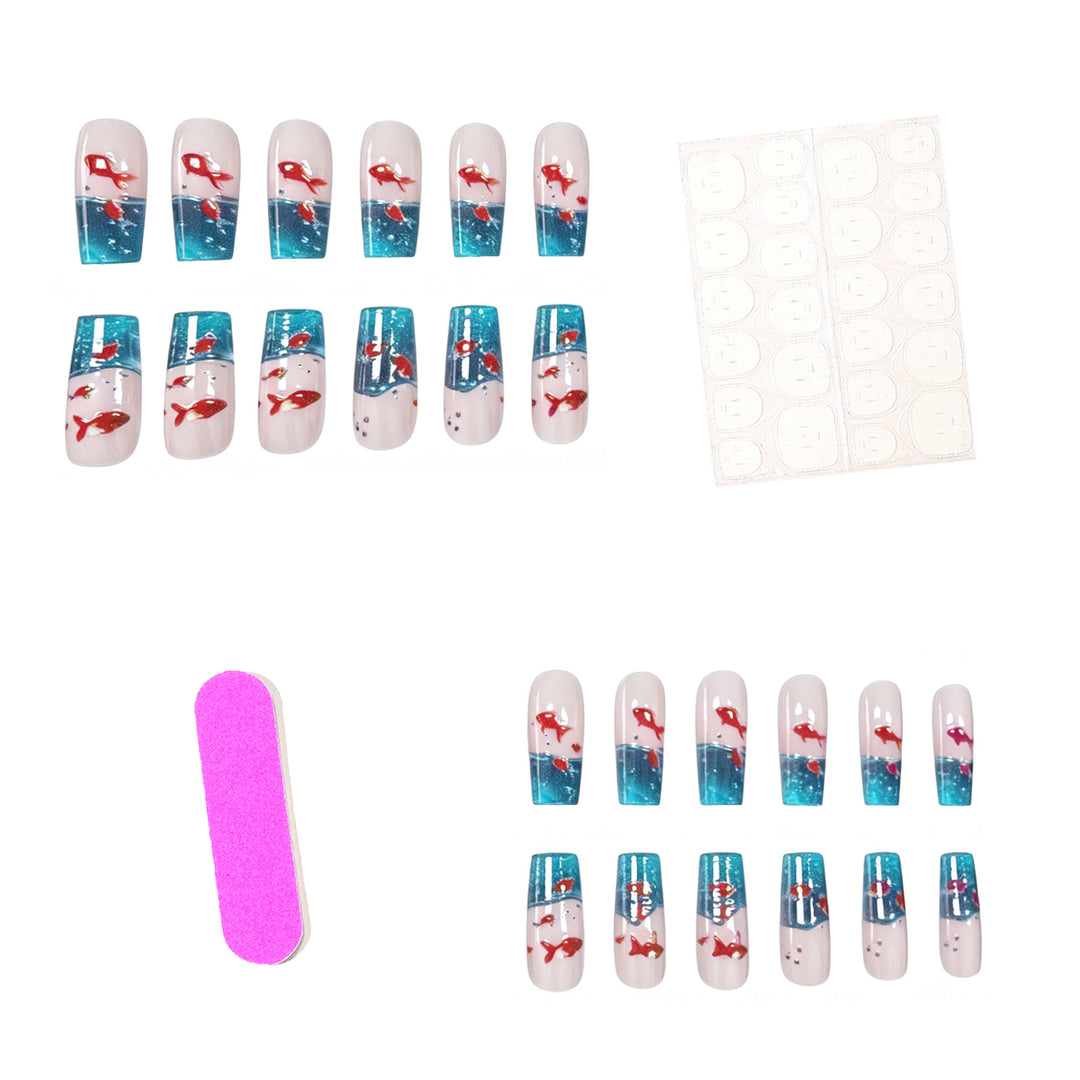 Artistic Aqua-Inspired Acrylic Nail Art Extensions Stornfield