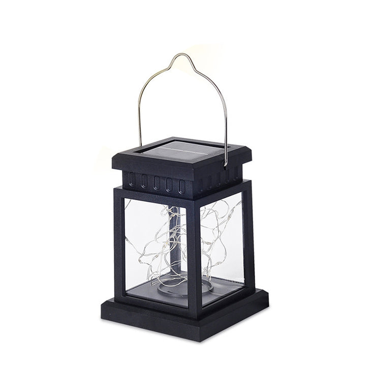 Rustic Hanging Solar Lantern With Flickering LED Candle And Waterproof Glass Panels Stornfield
