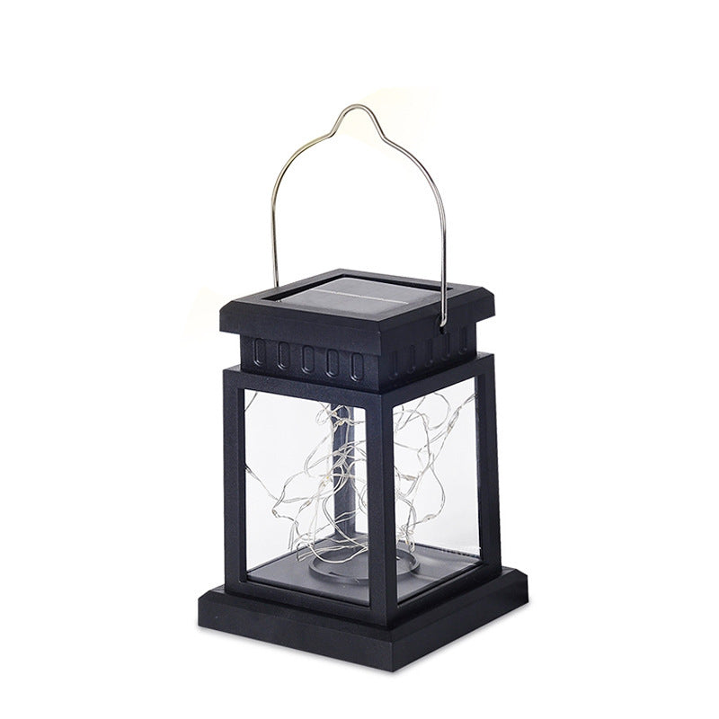 Outdoor Hanging LED Faux-Candle Glass-Pane Solar Lantern Stornfield