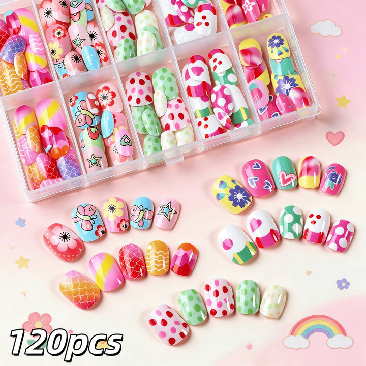 Vibrant Cartoon-Themed Press-On Nail Art Collection Stornfield