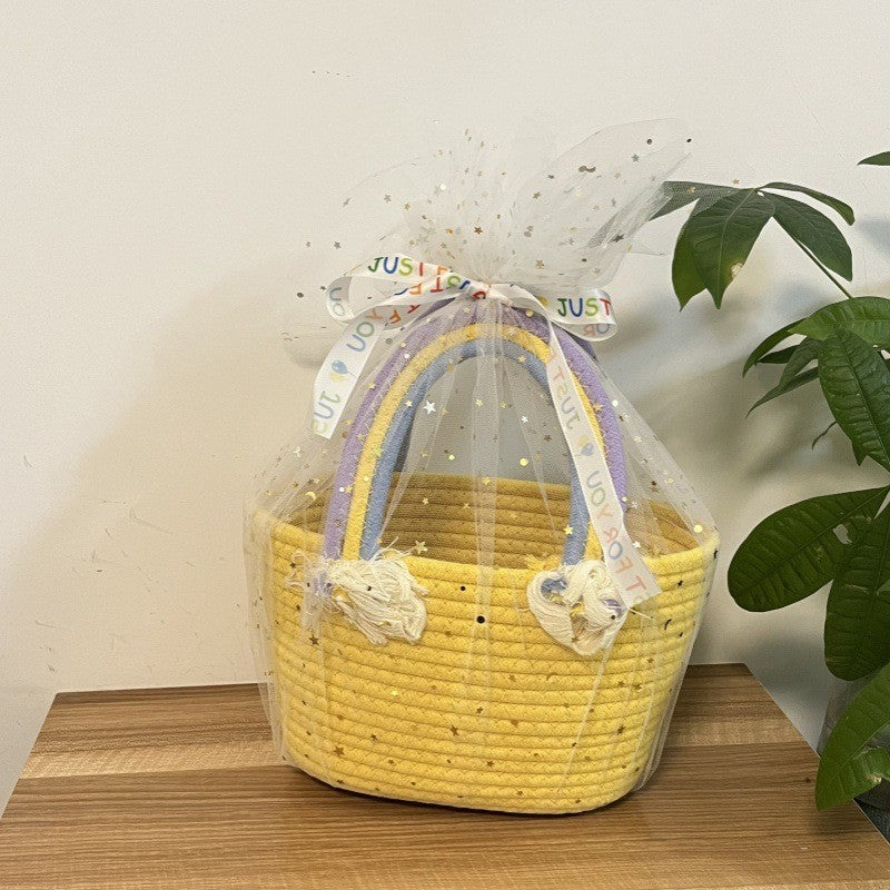 Women's handmade basket bag with color-coordinated handle accents Stornfield