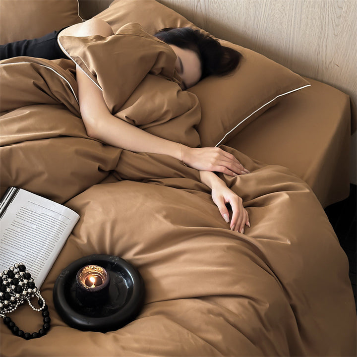 Satin bedding set with breathable cotton blend and soft-touch finish