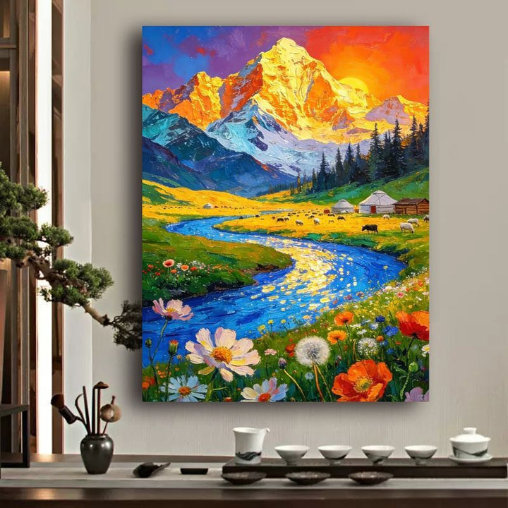 Vibrant Mountain Landscape Canvas Art Stornfield