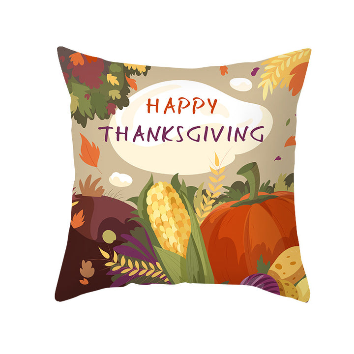 Square Removable Linen-Blend Thanksgiving Pumpkin Watercolor Throw Pillow Cover