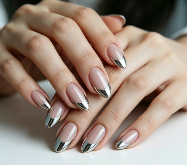 Metallic French Tip Nail Enhancements Stornfield