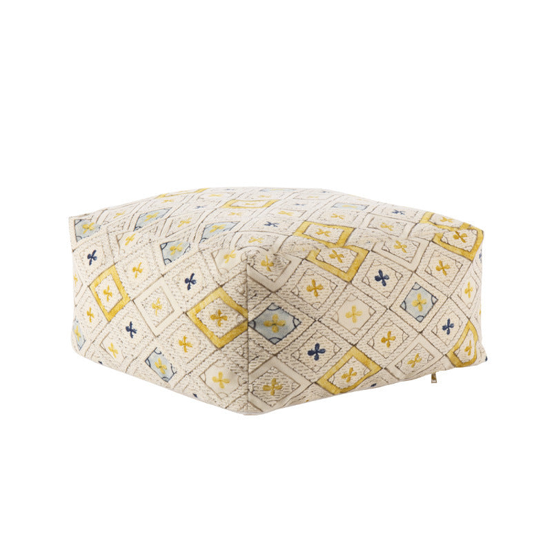Seating pouf made of woven cotton blend with quilted diamond relief Stornfield