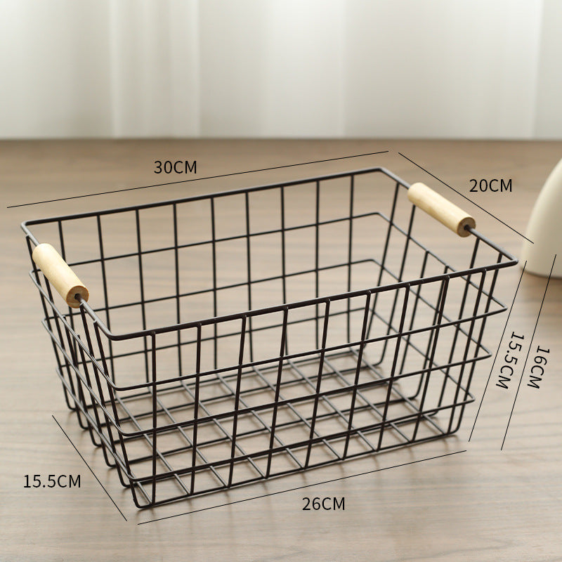 Unisex Wire Storage Basket with Ergonomic Wooden Handles Stornfield