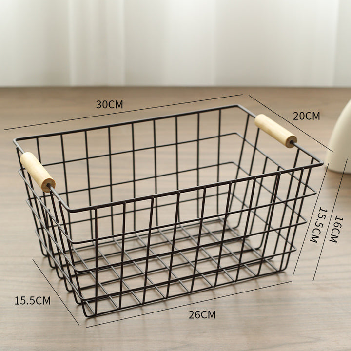 Unisex Wire Storage Basket with Ergonomic Wooden Handles Stornfield