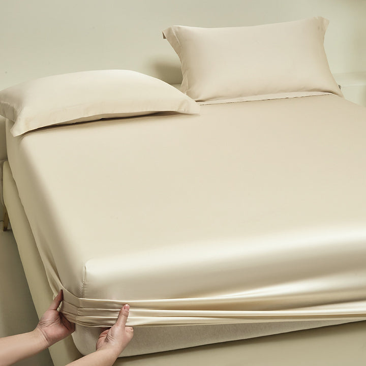Silky satin fitted sheet set with extra deep pocket and pillowcases