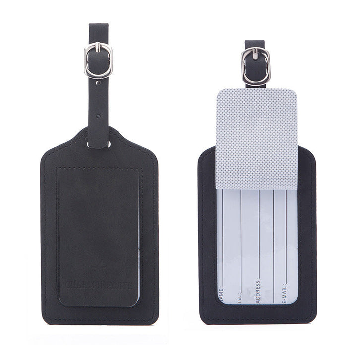 vintage leather luggage tag with transparent ID window and adjustable buckle strap Stornfield