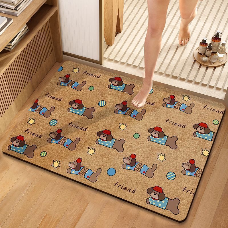 Cute Cartoon Dog-Themed Plush Bath Mat