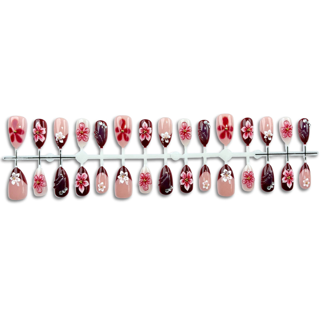 Floral-Embossed Artisanal Press-On Nail Collection