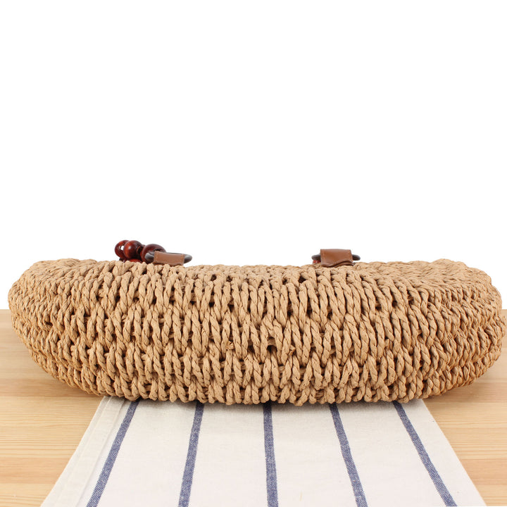 Handbag with Decorative Wooden Beads and Natural Wicker Stornfield