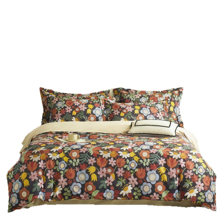 Children's duvet cover set made of cotton satin with watercolor forest animal illustrations and reversible function