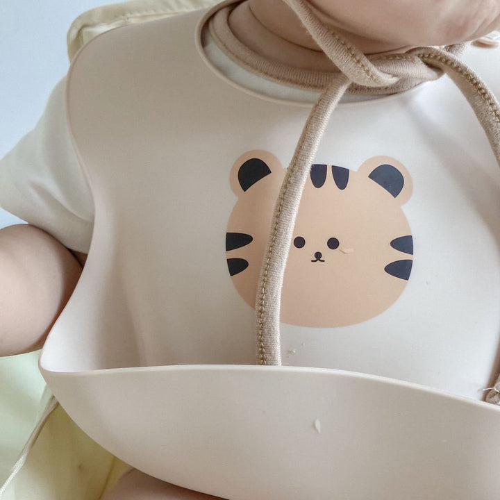 Silicone Baby Bib with Deep Crumb Pocket and Adjustable Snap Neck