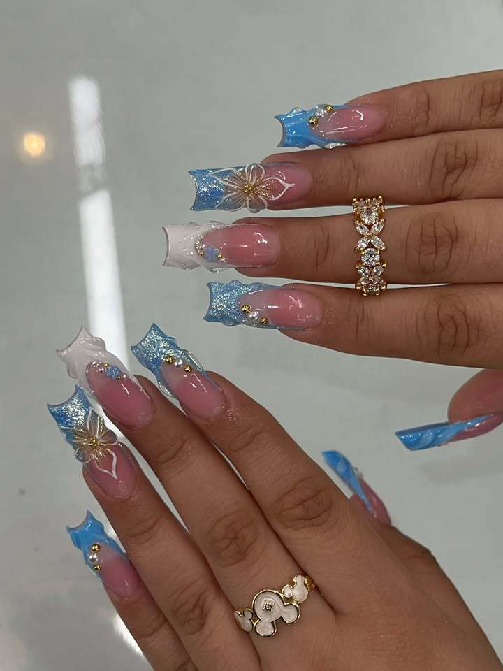 Elegant Floral Acrylic Nail Design Enhancements Stornfield
