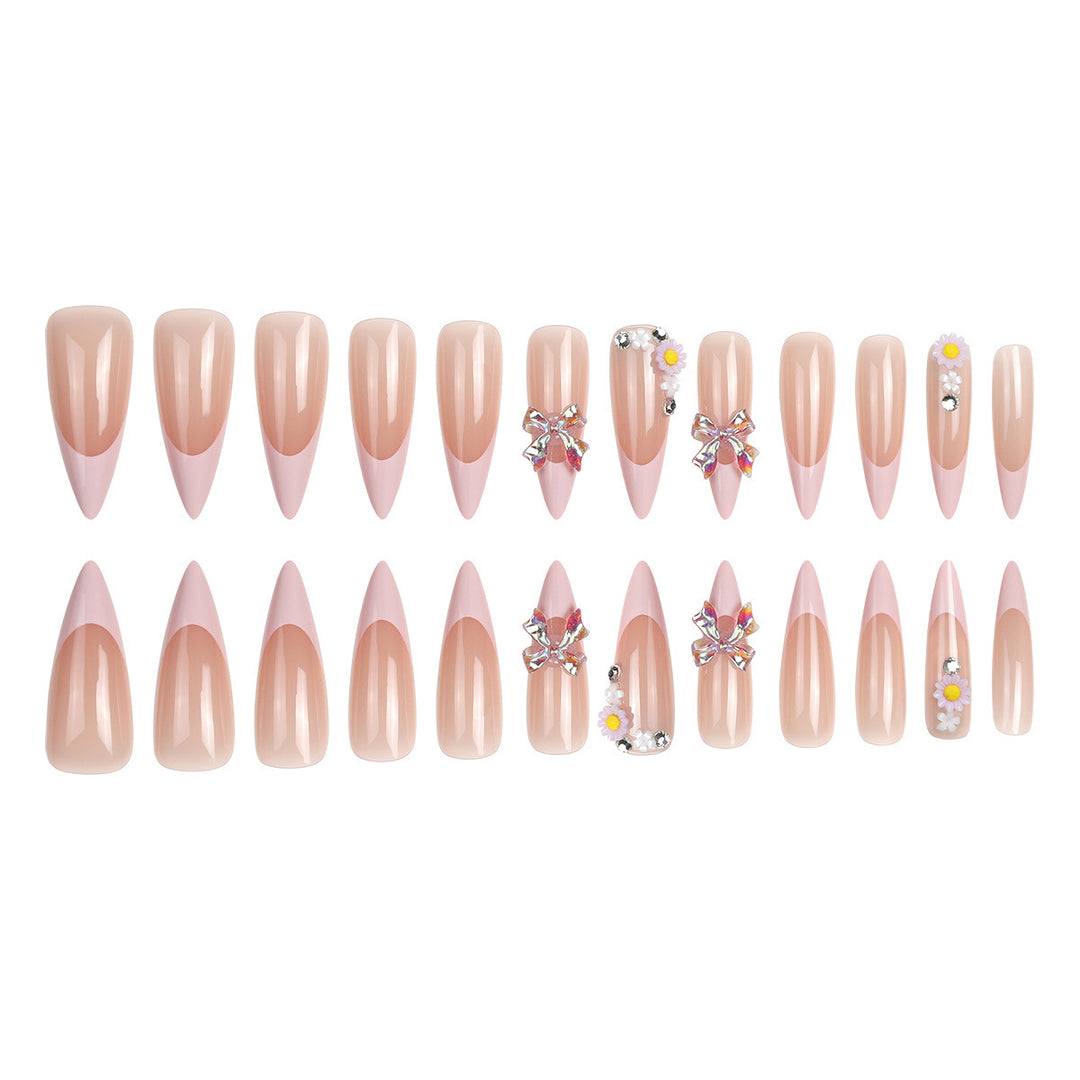 Elegant Stiletto Press-On Nails with Floral and Gem Accents Stornfield