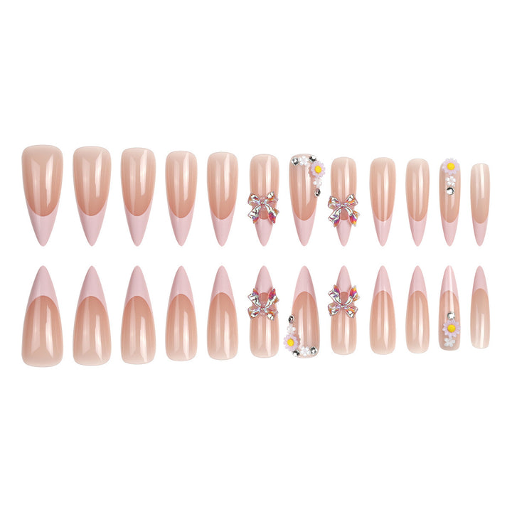 Elegant Stiletto Press-On Nails with Floral and Gem Accents Stornfield