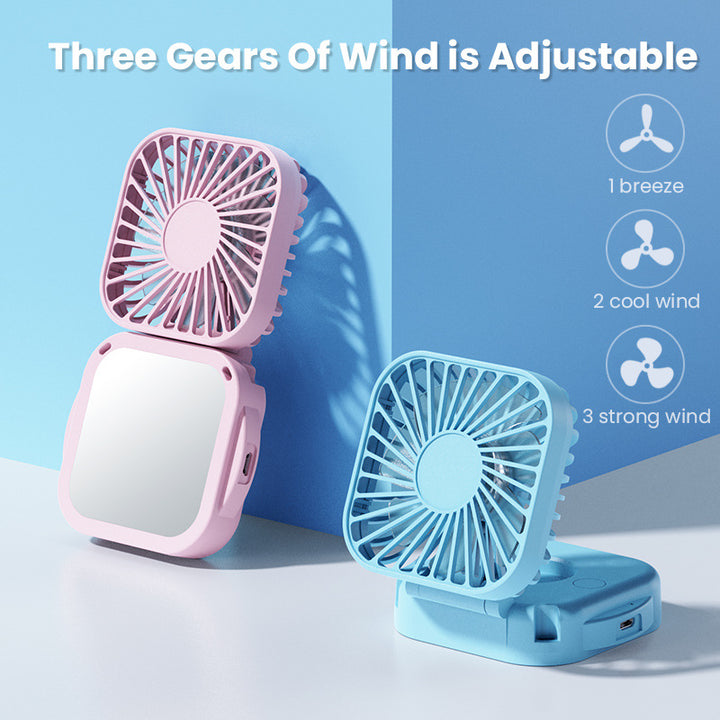 Cooling portable rechargeable folding mini fan with mirror and adjustable swivel stand Stornfield