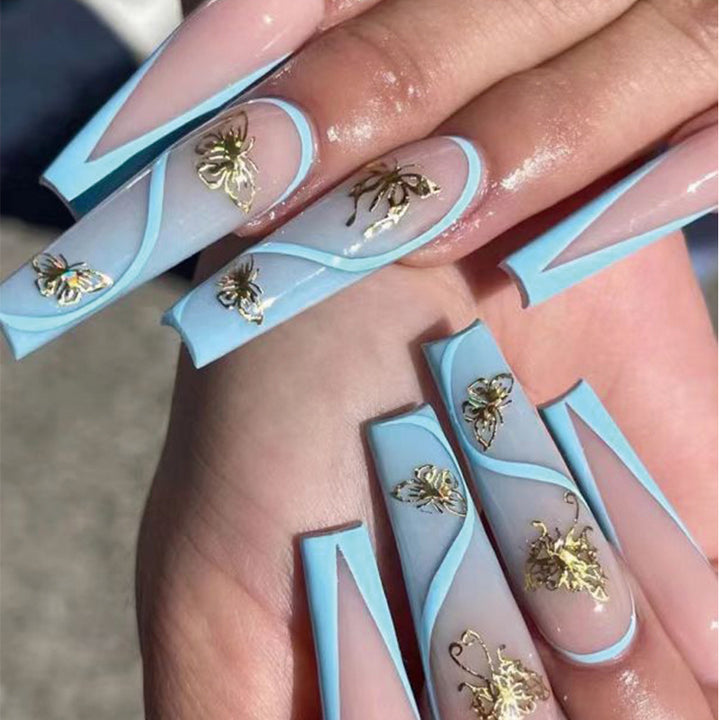 Artificial nail extensions in an elegant style with floral design Stornfield