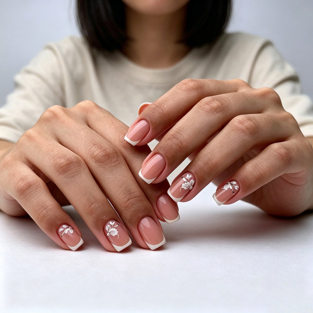 French Tip Floral Nail Art Enhancements Stornfield
