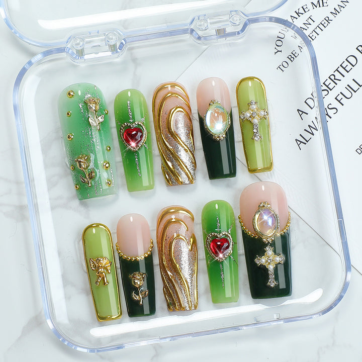 Acrylic nail set with glamorous crystal and floral design Stornfield