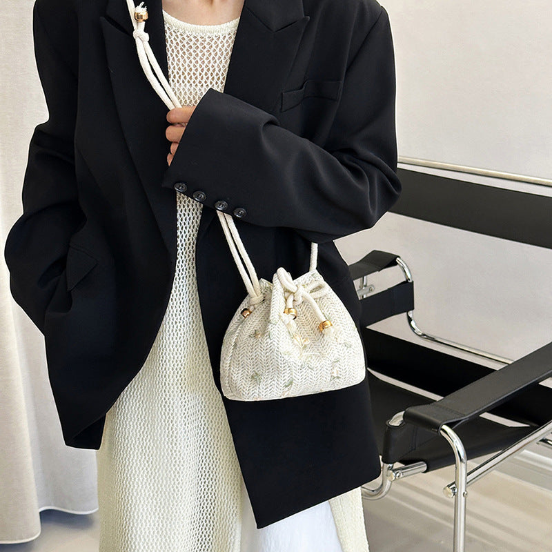Embroidered Drawstring Bucket Bag Stornfield