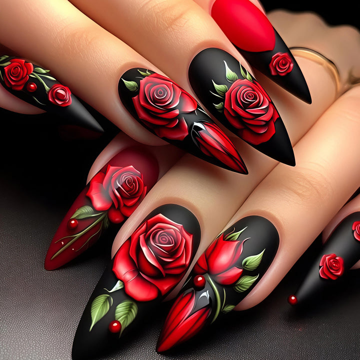 Artifical nails with floral rose designs Stornfield