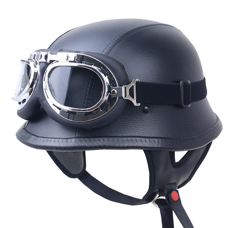 Vintage Leather Motorcycle Helmet with Goggles Stornfield