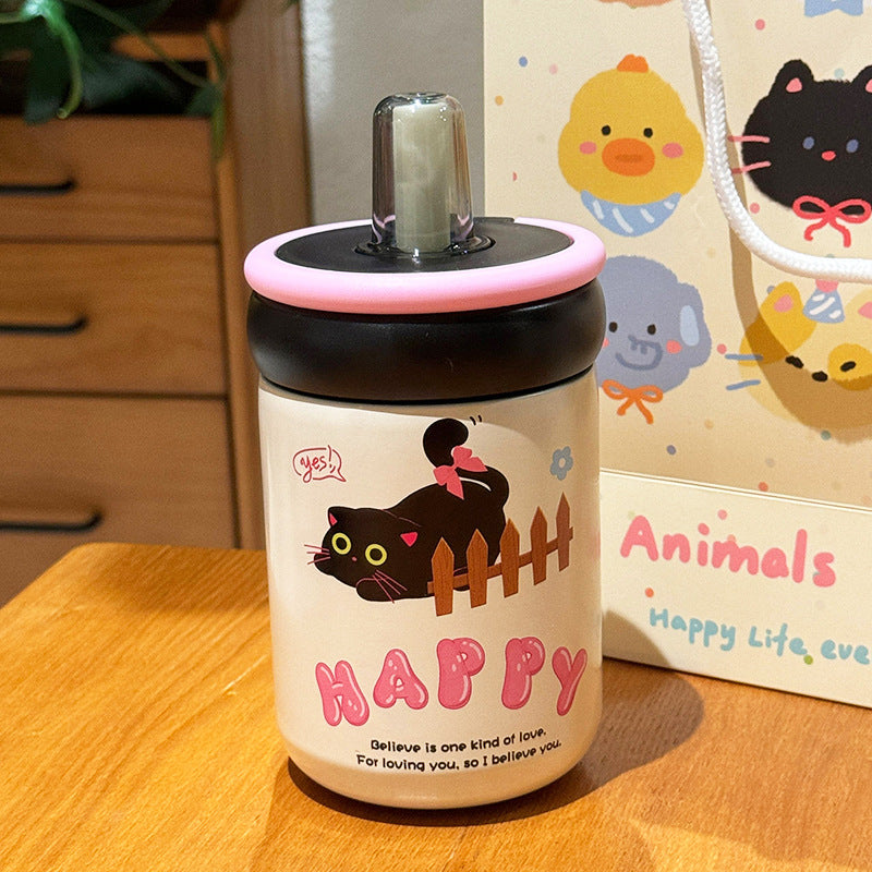 Women's Insulated Drinking Cup with Secure Flip Lid and Cute Cat Design Stornfield