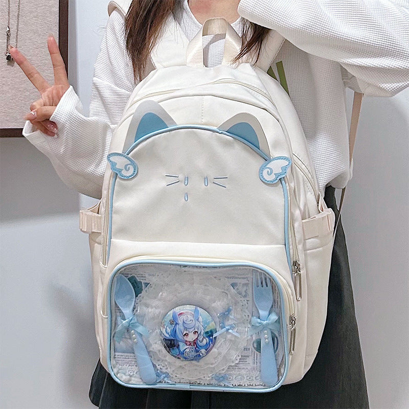 Playful Cat-Ear Graphic Backpack Stornfield