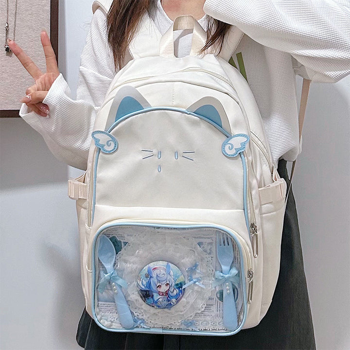 Playful Cat-Ear Graphic Backpack Stornfield
