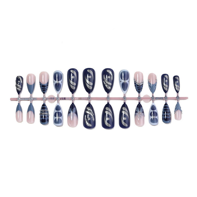 Artificial nail set with elegant maritime design and sparkling embellishments Stornfield