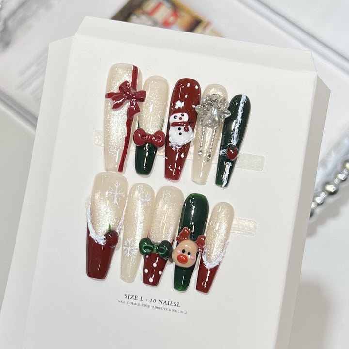 Festive-Themed Press-On Nail Art Set with Charming Holiday Designs Stornfield