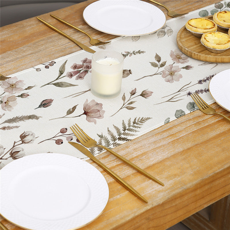 Watercolor Wildflower Cotton-Linen Table Runner with Meadow Botanical Print