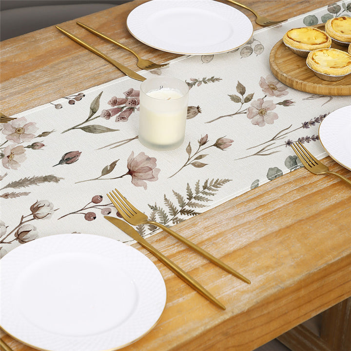Watercolor Wildflower Cotton-Linen Table Runner with Meadow Botanical Print