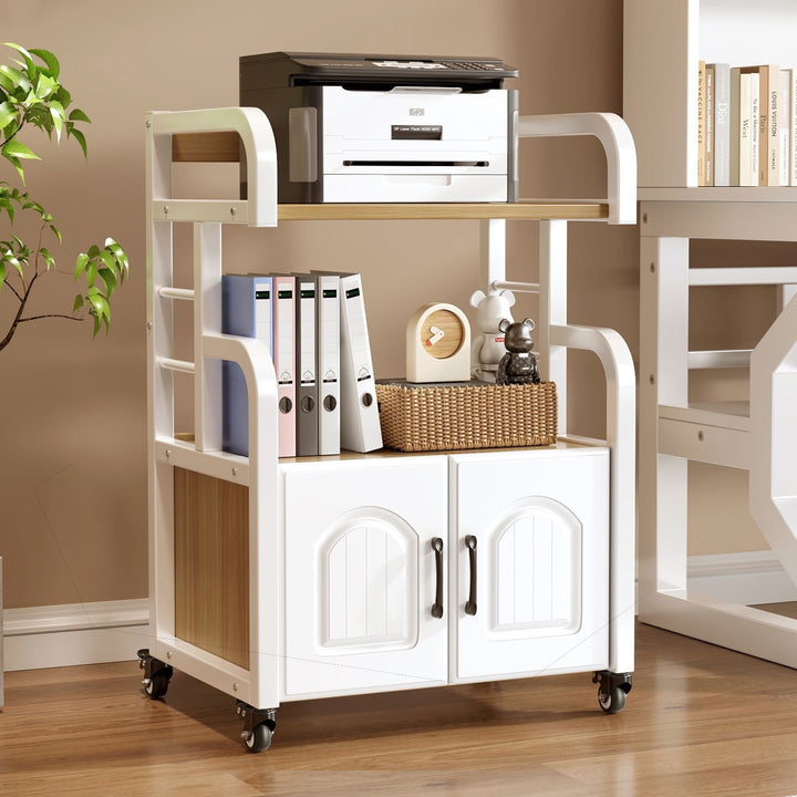 Multifunctional wooden cart with shelves and drawers Stornfield