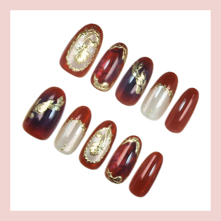 Artistic Floral-Printed Press-On Nails Stornfield